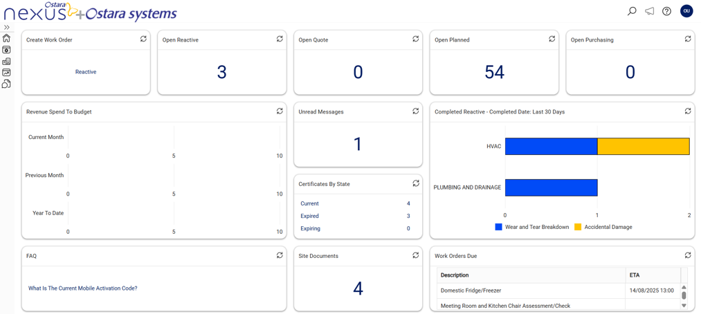 Nexus CAFM Dashboard